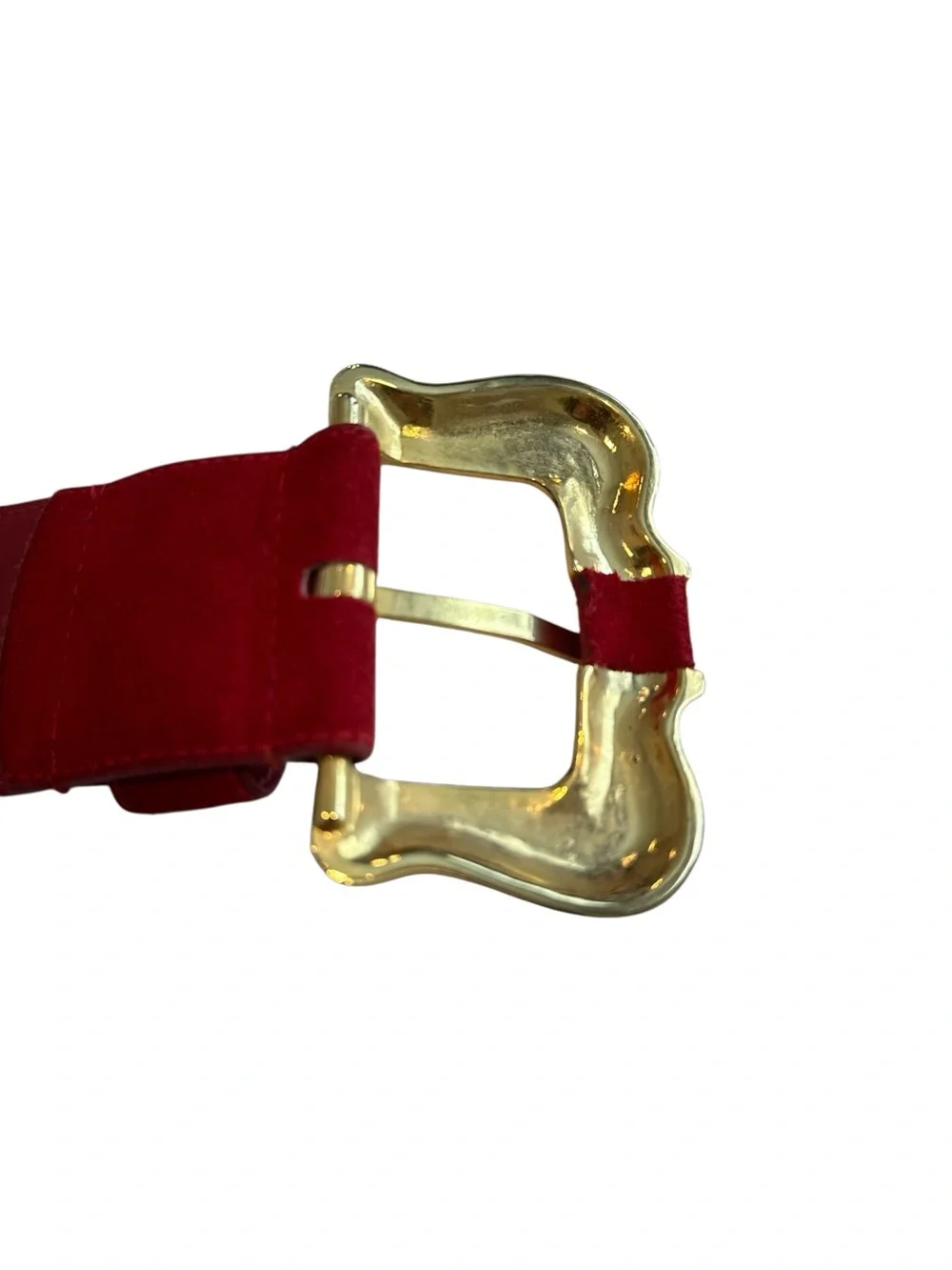 Vintage Red Suede Wide Belt with Gold Buckle